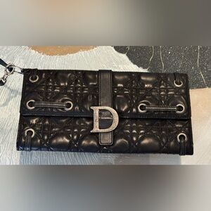 Christian Dior Black Quilted Leather wristlet bag